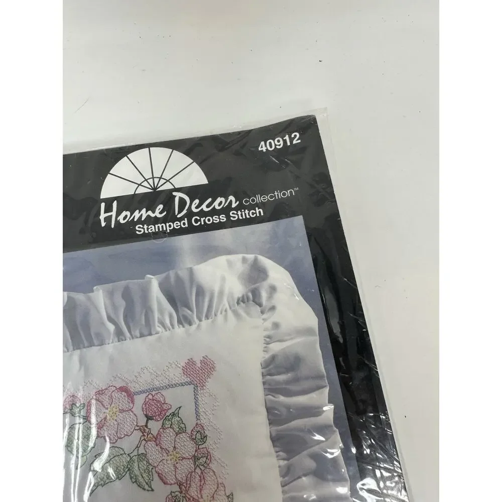 Bucilla Stamped Cross Stitch Kit Home is Where the Heart Is Pillow Ruffle 40912
